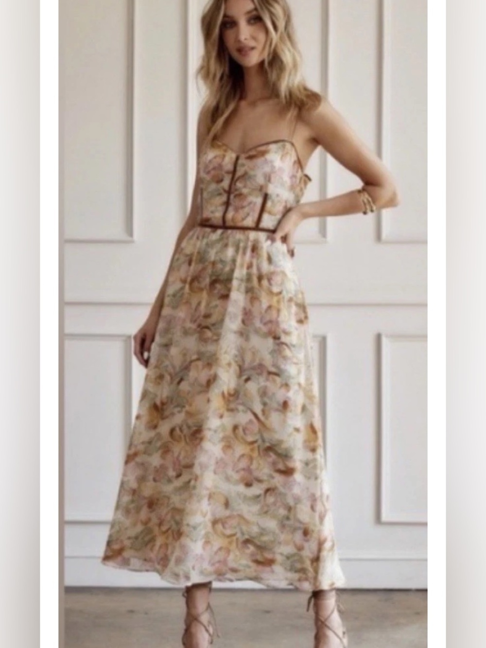 12th Tribe Cream Floral Midi Dress with Pastel Accents